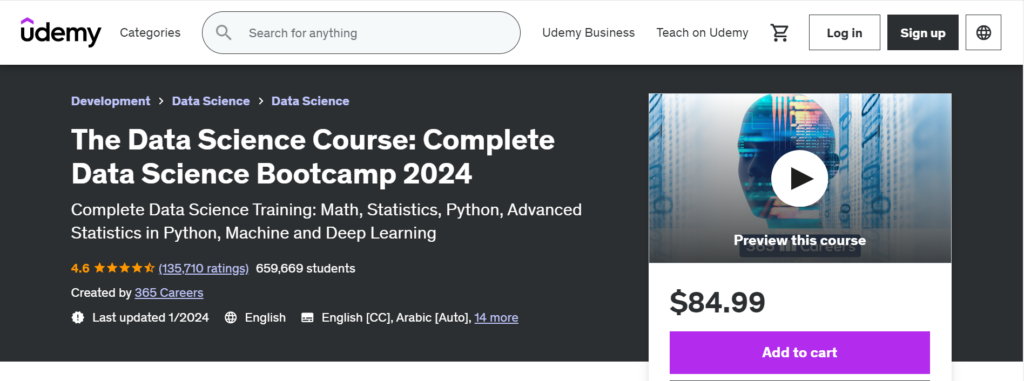 Udemy data science bootcamp.