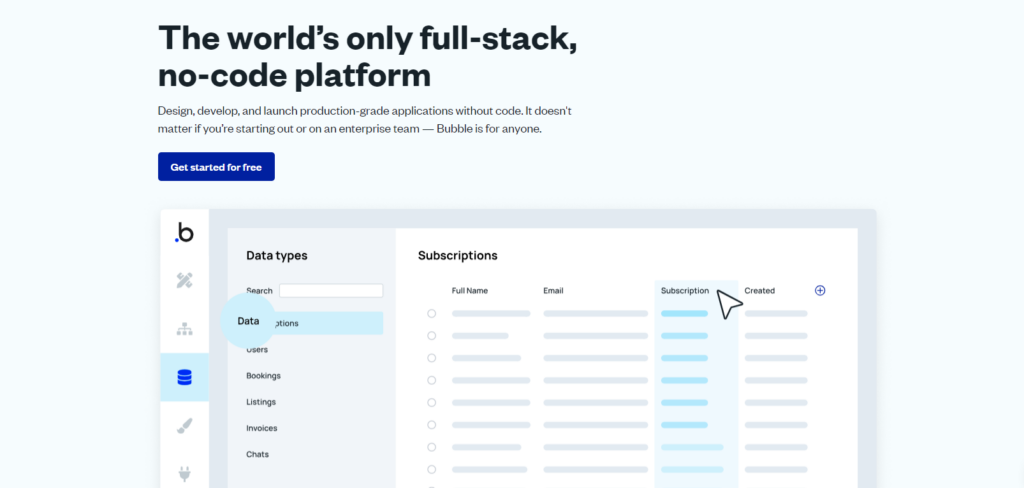 Bubble.io: A full-stack no-code platform.
