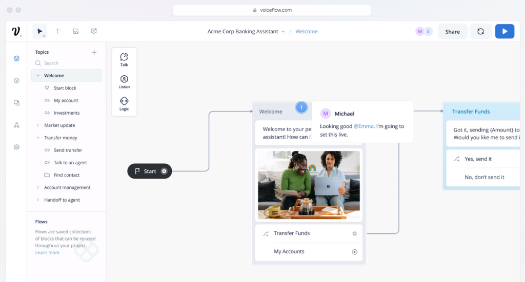 Voiceflow - AI no-code chatbot platform.